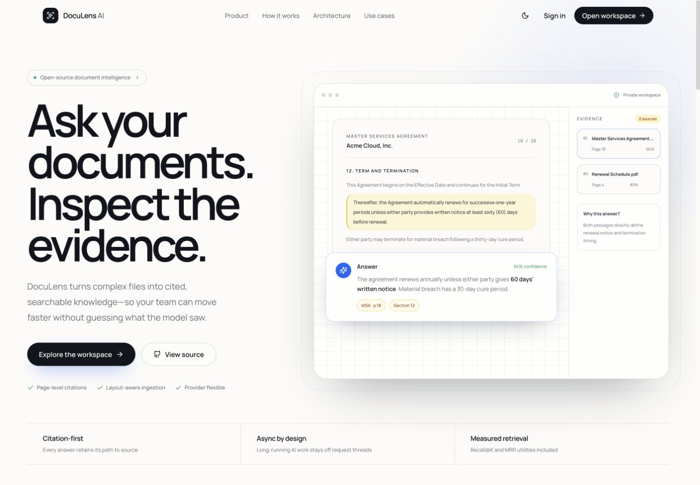 DocuLens AI landing page